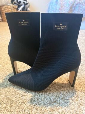kate spade Black Ribbed Sock Ankle Booties with Pointed Toe